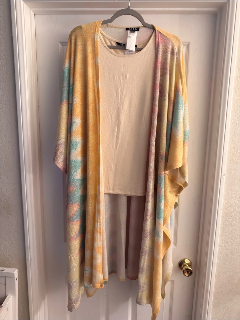 IMAN Pastel Yellow Multicolor Kimono Cover